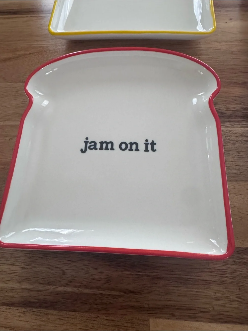 Snack Plate Toast-Shaped Ceramic dish set of 4 with Colorful Rims Fun whimsical!